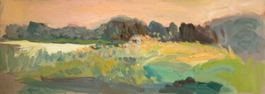 Painting titled "Sunset and Green gr…" by Georgina Rey, Original Artwork, Oil