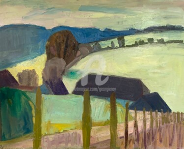 Painting titled "Buriton Farm in the…" by Georgina Rey, Original Artwork, Oil