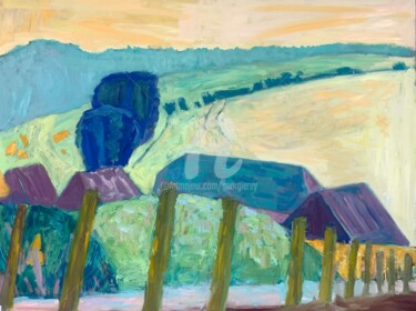 Malerei mit dem Titel "Farm Buildings, col…" von Georgina Rey, Original-Kunstwerk, Öl