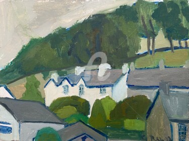 Painting titled "Workers Houses, Bea…" by Georgina Rey, Original Artwork, Oil Mounted on Wood Panel