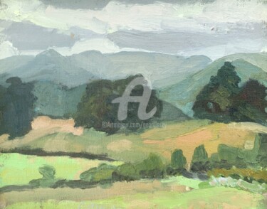 Painting titled "Distant Hills" by Georgina Rey, Original Artwork, Oil