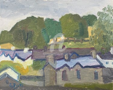 Painting titled "Little Houses outsi…" by Georgina Rey, Original Artwork, Oil