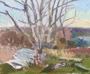 Painting titled "Silver Birch Log Pi…" by Georgina Rey, Original Artwork, Oil