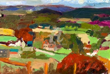 Schilderij getiteld "View over Treyford,…" door Georgina Rey, Origineel Kunstwerk, Olie