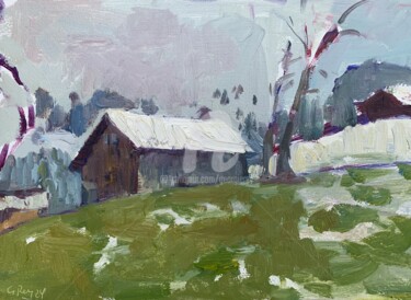 Peinture intitulée "Farm House in the M…" par Georgina Rey, Œuvre d'art originale, Huile