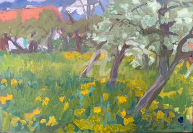 Painting titled "Apple Orchard" by Georgina Rey, Original Artwork, Oil