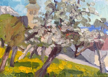 Pittura intitolato "Apple Orchard and C…" da Georgina Rey, Opera d'arte originale, Olio