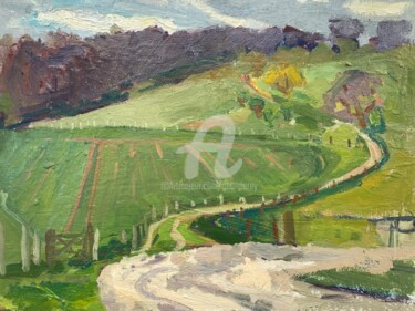 Pittura intitolato "Fields at Treyford" da Georgina Rey, Opera d'arte originale, Olio