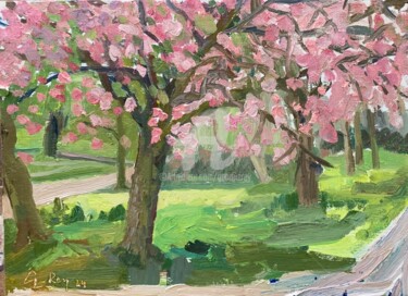 Schilderij getiteld "Cherry Blossom, Spr…" door Georgina Rey, Origineel Kunstwerk, Olie