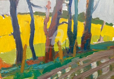 Painting titled "Yellow Fields and T…" by Georgina Rey, Original Artwork, Oil
