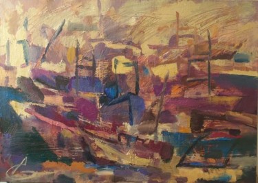 Картина под названием "Лодки/Boats" - Anastasiya Georgievskaya, Подлинное произведение искусства, Масло