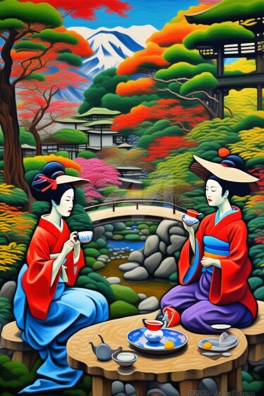 Digital Arts με τίτλο "Japan garden tea pr…" από Georgii Stepanov, Αυθεντικά έργα τέχνης, Εικόνα που δημιουργήθηκε με AI