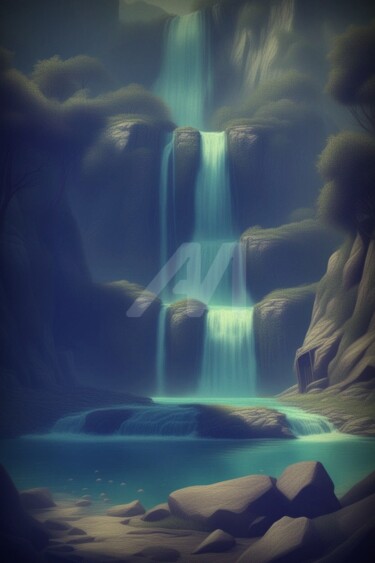 "Waterfall 14" başlıklı Dijital Sanat Georgii Stepanov tarafından, Orijinal sanat, AI tarafından oluşturulan görüntü