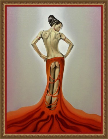 Painting titled "Lady in red" by Georgi Shopov, Original Artwork, Oil