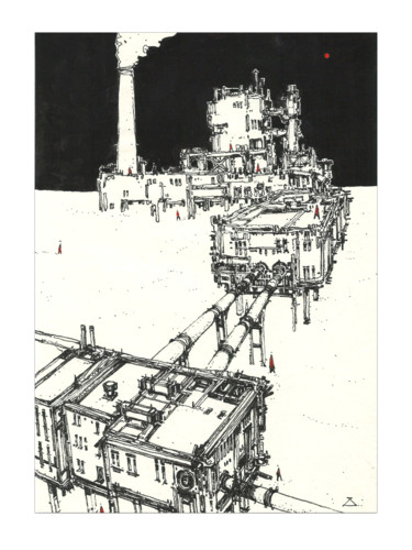 Dibujo titulada "Industrial Story" por Georgy Stork, Obra de arte original, Tinta