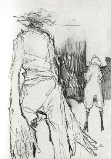 Dessin intitulée "VSTRECHA" par Georgy Stork, Œuvre d'art originale, Crayon Monté sur Panneau de bois