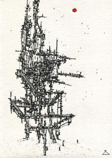 Σχέδιο με τίτλο "STANTSIIA II" από Georgy Stork, Αυθεντικά έργα τέχνης, Γέλη στυλό Τοποθετήθηκε στο Ξύλινο πάνελ