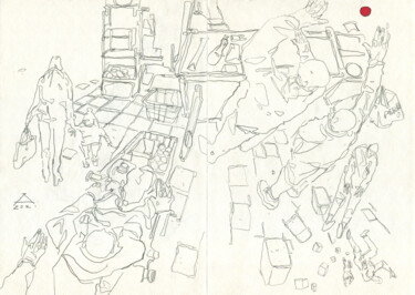 Рисунок под названием "In the supermarket" - Georgy Stork, Подлинное произведение искусства, Карандаш