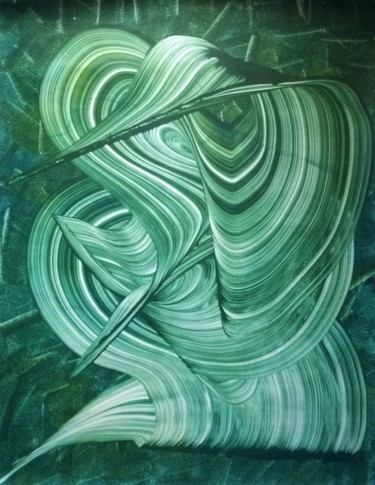 Malerei mit dem Titel "Windrose Grün" von Georg Laurisch, Original-Kunstwerk, Acryl