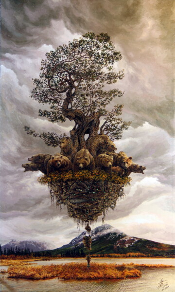 Malarstwo zatytułowany „Master of the taiga…” autorstwa Георгий Инешин (Georgy Ineshin / GOTCHA), Oryginalna praca, Olej