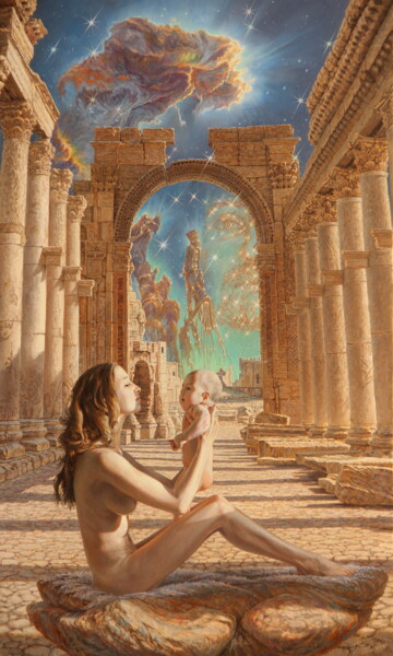 Painting titled "Pillars of Creation" by Georgii Ineshin (Georgy Ineshin Gotcha), Original Artwork, Oil Mounted on Wood Stre…