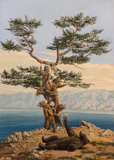Painting titled "Bear corner improved" by Georgii Ineshin (Georgy Ineshin Gotcha), Original Artwork, Oil Mounted on Wood Str…