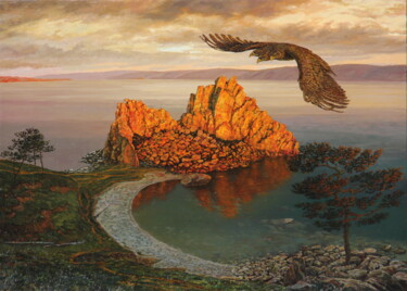 Schilderij getiteld "Endemic bird of Bai…" door Georgii Ineshin (Georgy Ineshin Gotcha), Origineel Kunstwerk, Olie Gemonteer…