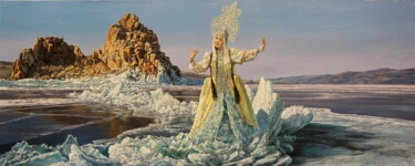 Pittura intitolato "January. First ice" da Georgii Ineshin (Georgy Ineshin Gotcha), Opera d'arte originale, Olio Montato su…
