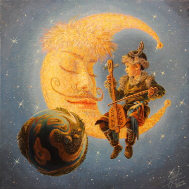 Peinture intitulée "The Moon and the Bo…" par Georgii Ineshin (Georgy Ineshin Gotcha), Œuvre d'art originale, Huile Monté su…