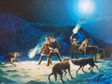 Картина под названием "бой с волками   60-…" - Георгий Инешин (Georgy Ineshin / GOTCHA), Подлинное произведение искусства, М…