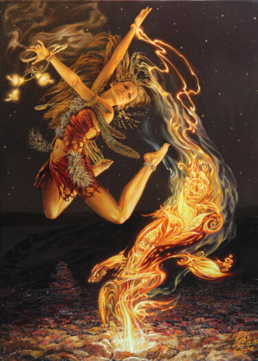 Картина под названием "Танцы с костром 12.…" - Георгий Инешин (Georgy Ineshin / GOTCHA), Подлинное произведение искусства