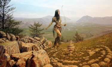 Painting titled "The Huntress  "Охот…" by Georgii Ineshin (Georgy Ineshin Gotcha), Original Artwork, Oil