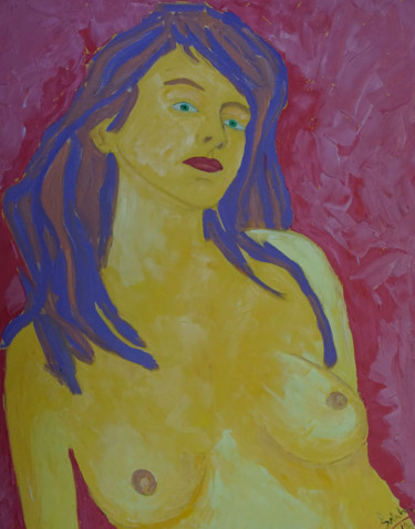 Peinture intitulée "Nue jaune" par Sam Salahié, Œuvre d'art originale, Huile