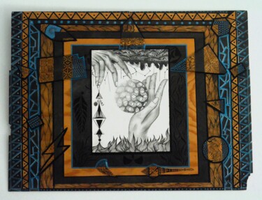 Painting titled "O TOQHE" by Geovane Lemos, Original Artwork, Pencil Mounted on Wood Panel