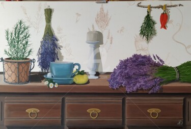 绘画 标题为“Кухонный интерьер” 由Дарья Нестерова, 原创艺术品, 油 安装在木质担架架上