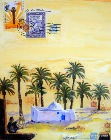 Painting titled ""Dans la palmeraie"" by Gérald Guillotte, Original Artwork