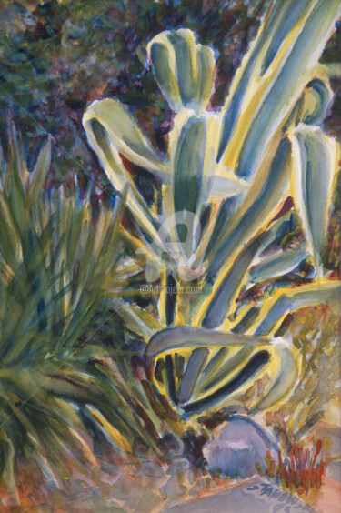 Painting titled "cactus" by Gérald Janowski, Original Artwork, Watercolor