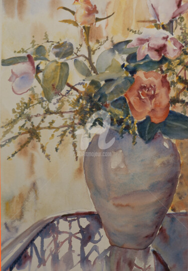 Pintura intitulada "le bouquet" por Gérald Janowski, Obras de arte originais, Aquarela