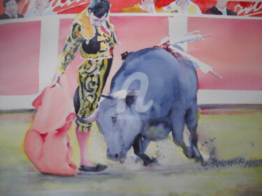 Painting titled "toreador" by Gérald Janowski, Original Artwork, Watercolor