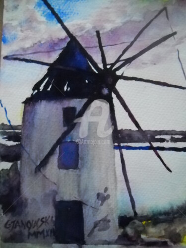 Painting titled "moulin de sel" by Gérald Janowski, Original Artwork, Watercolor