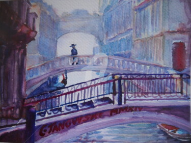 Pintura intitulada "ponts de Venise" por Gérald Janowski, Obras de arte originais, Aquarela