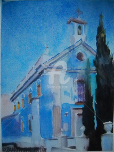Painting titled "La capilla azul...…" by Gérald Janowski, Original Artwork, Watercolor