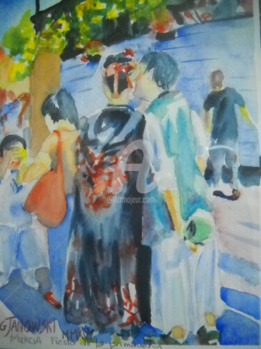 Painting titled "Le baiser du printe…" by Gérald Janowski, Original Artwork, Watercolor