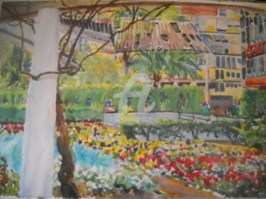 Painting titled "Plaza Sta Isabel de…" by Gérald Janowski, Original Artwork, Watercolor