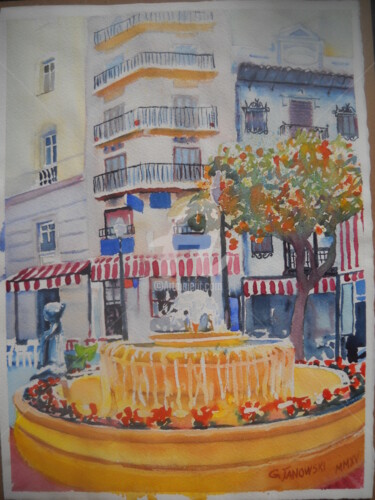 Peinture intitulée "Plaza de las Flores…" par Gérald Janowski, Œuvre d'art originale, Aquarelle