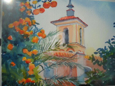 Pintura intitulada "Plaza de las Flores…" por Gérald Janowski, Obras de arte originais, Aquarela