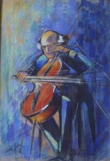 Pintura intitulada "VIOLONCELLISTE" por Gérald Sorel, Obras de arte originais, Pastel Montado em Cartão