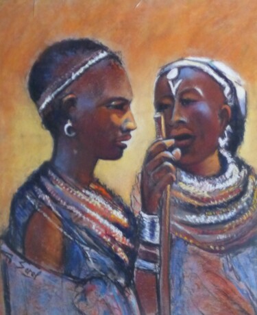 Painting titled "RENCONTRE FEMME MAS…" by Gérald Sorel, Original Artwork, Pastel Mounted on Cardboard