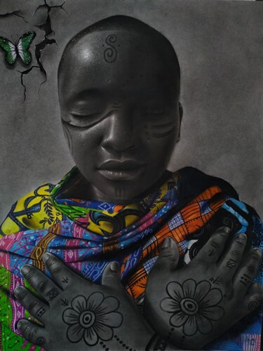 Dibujo titulada "Sleeping Beauty" por Gerald Udoinyang, Obra de arte original, Carbón