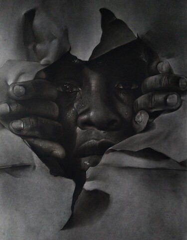 Tekening getiteld "Realities of life" door Gerald Udoinyang, Origineel Kunstwerk, Houtskool
